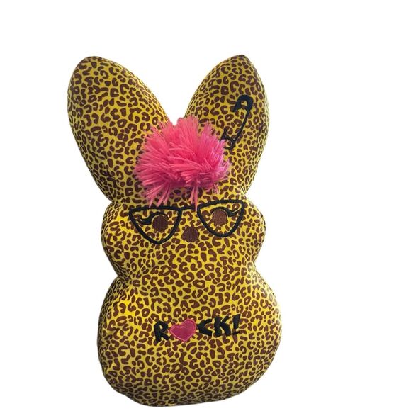 Peeps Brown Yellow Pink Leopard Print EMO Rock Bunny Plush Stuffed Animal 15" - Picture 1 of 6